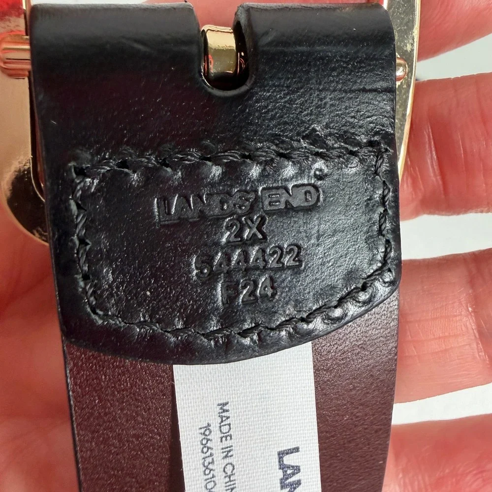 Lands End 2X Belt Black Leather Classic Gold Buckle 544422 F24 Plus Size Mens
